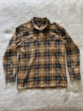 Patagonia Brown Green Black Plaid Flannel Shirt Jacket